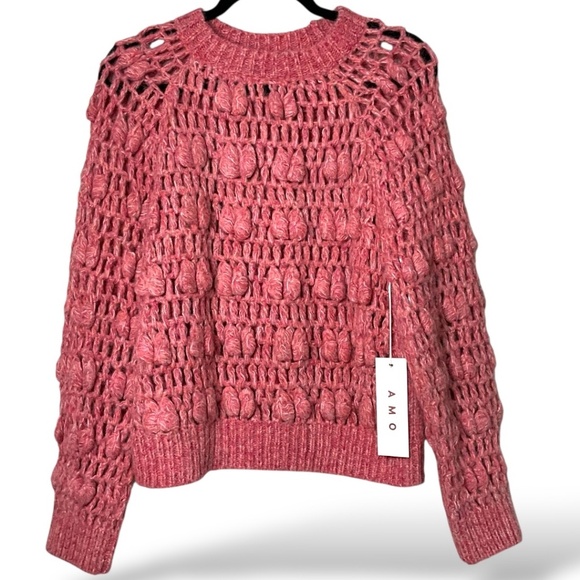 AMO Baby Alpaca Merino Wool Blend ‘JANE” Raglan Crochet Pullover Sweater M NWT - Picture 3 of 12